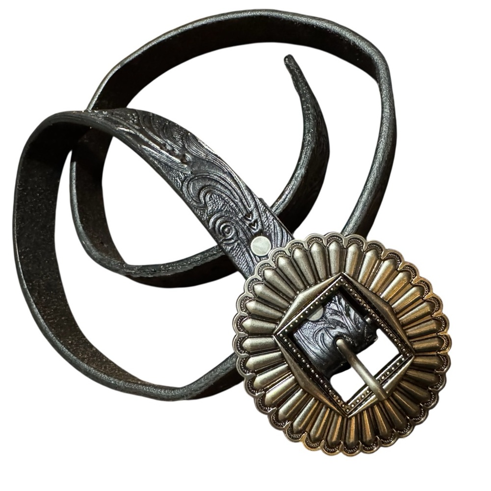 Shyanne Black Embossed Western Belt with Silver Buckle Sz M